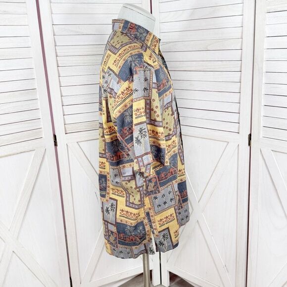Tori Richard Desert Tropical Print Camp Hawaiian Shirt Yellow Blue Medium - Picture 3 of 10